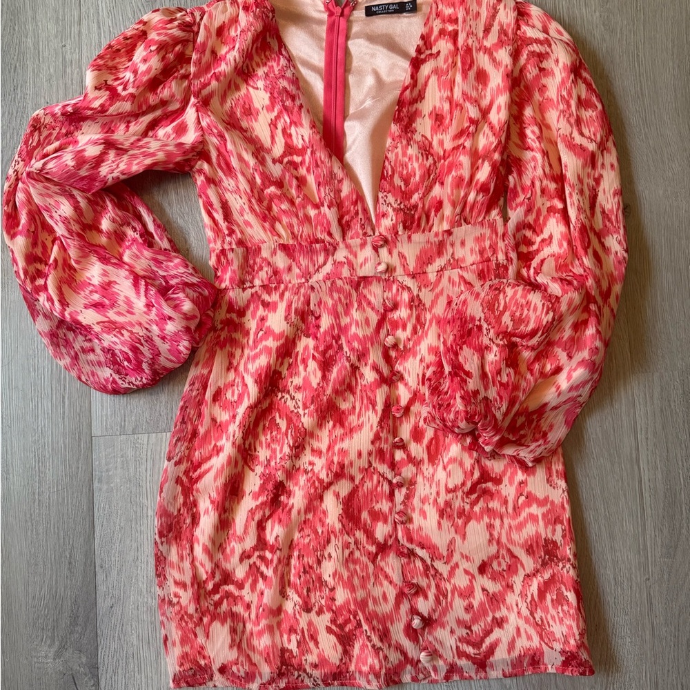 Pink Animal Print Puff Sleeve Mini